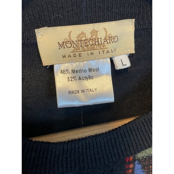 Montechiaro Black Patterned Wool Sweater Sz L - Picture 5 of 9